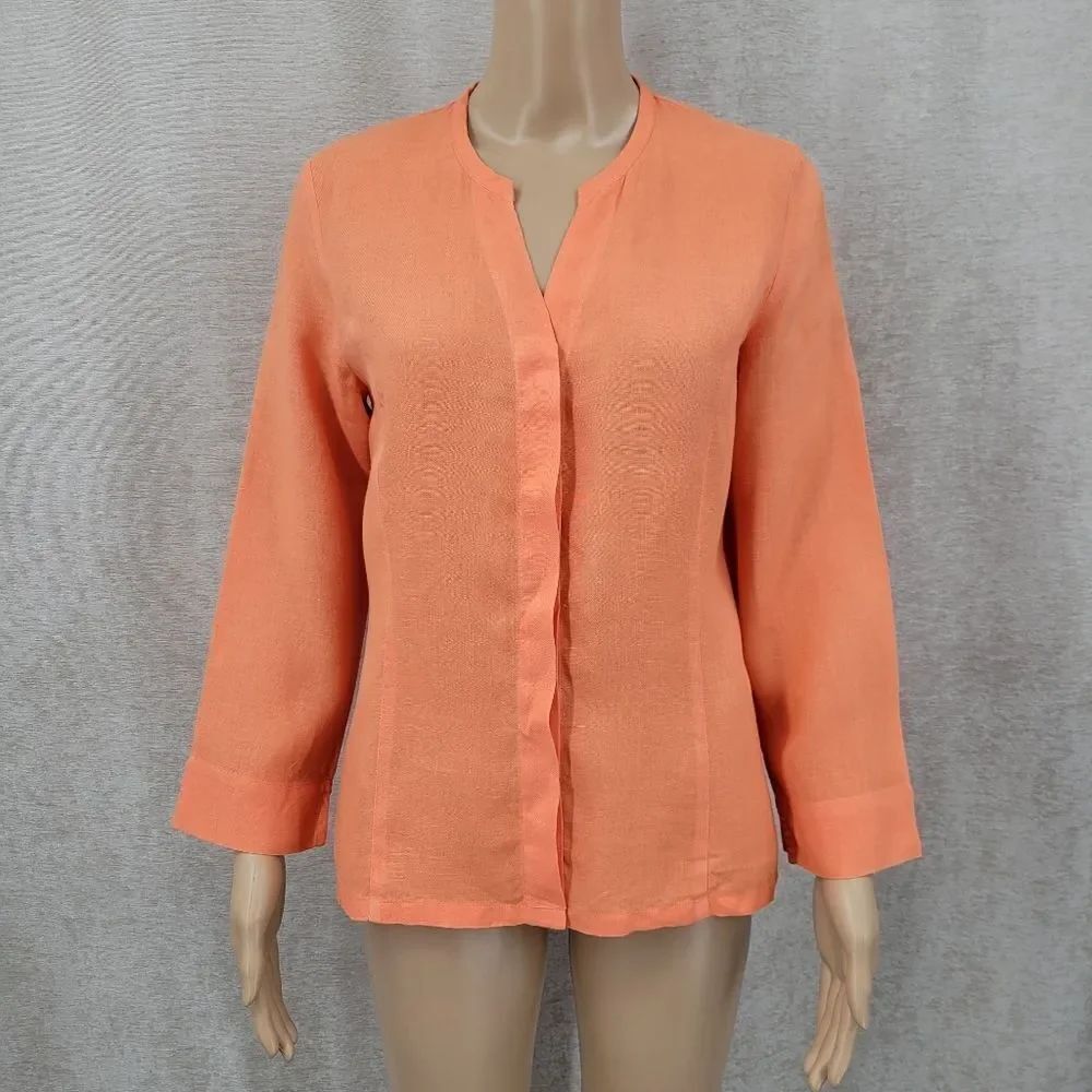 Talbots Irish Linen Women's Orange Blouse Top